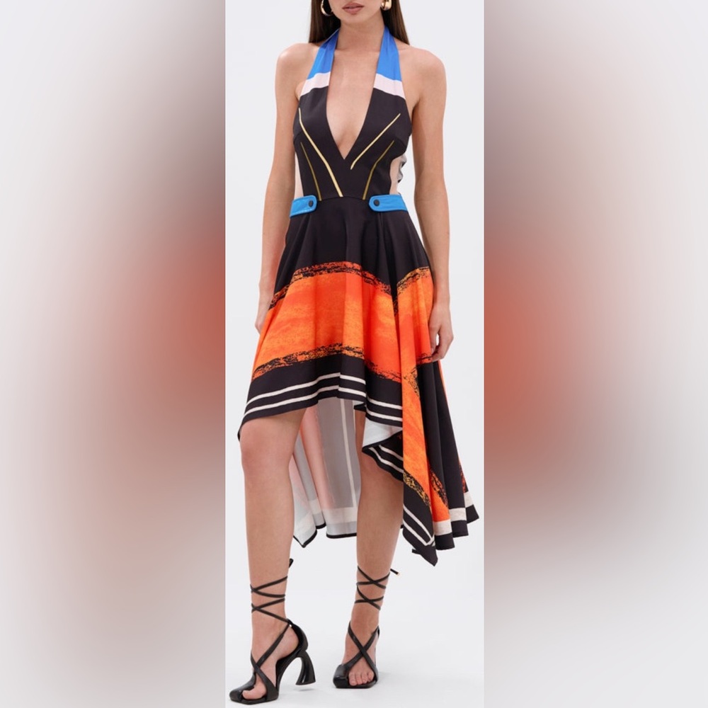 New AKIRA Stylish Halter color block midi Dress